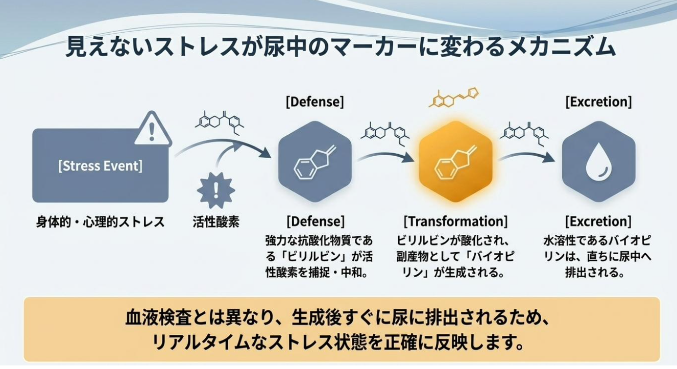 見えないストレスが尿中のマーカーに変わるメカニズム